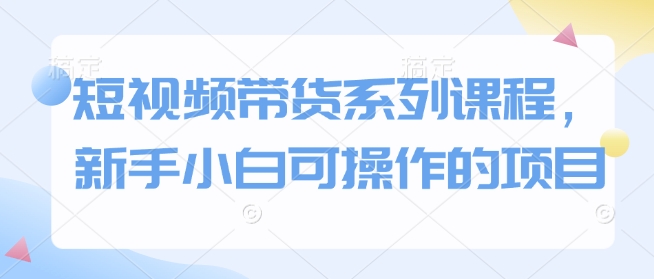 短视频带货系列课程，新手小白可操作的项目-偏门项目网