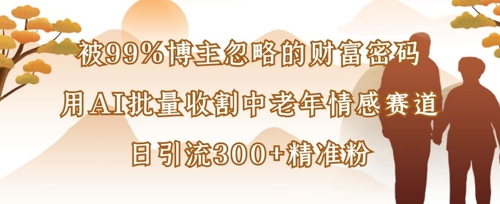 被99%博主忽略的财富密码：用AI批量收割中老年情感赛道，日引流300+精准粉-偏门项目网
